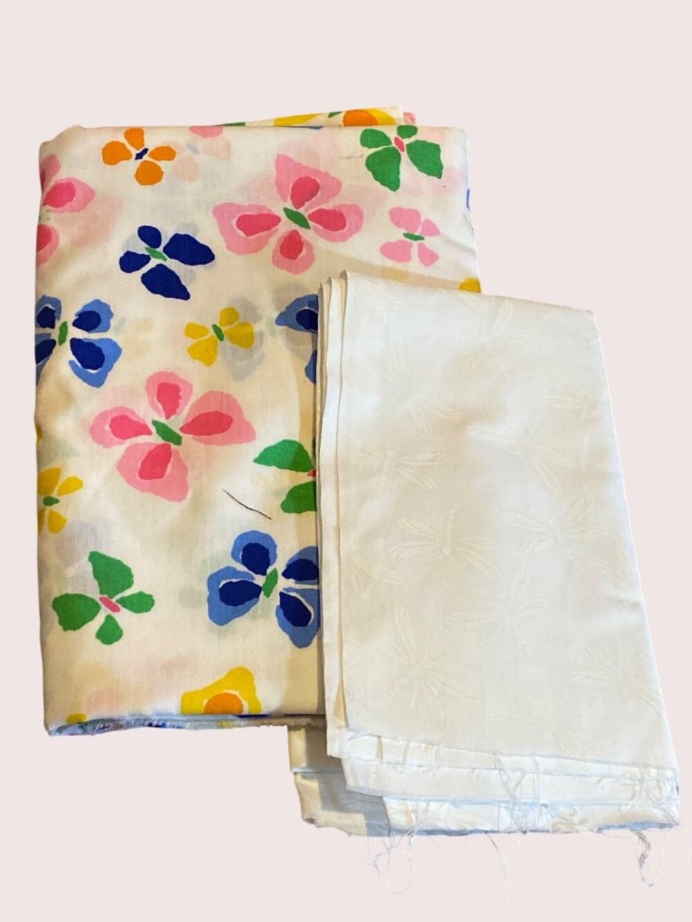 VTG Fabric Butterflies Dragonflies Quilting Sewing Cloth Lot of 2